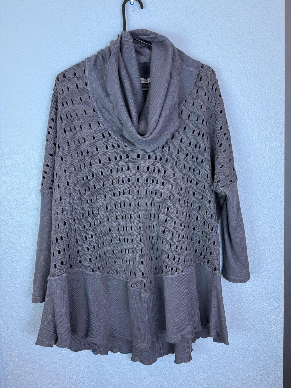 Wearables Sweater Womens Small Cowl Neck Perforated Knit Long Sleeve Pullover